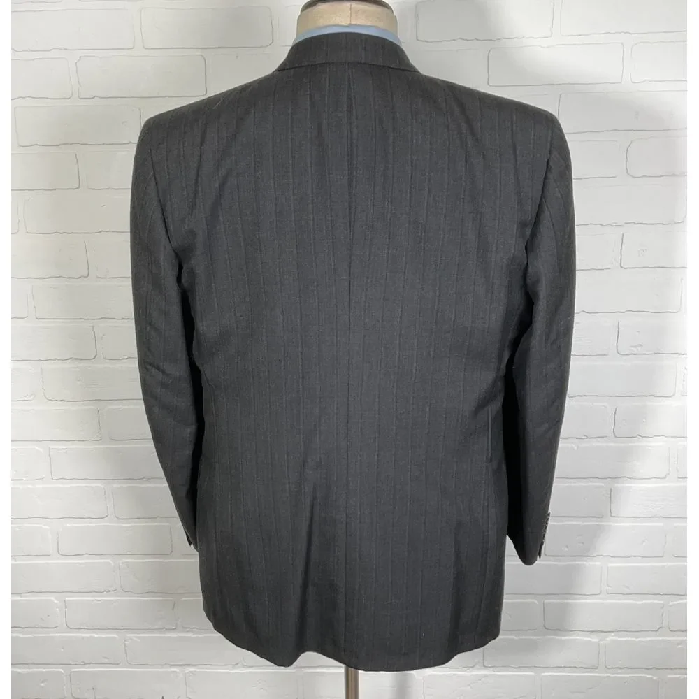 Evan-Picone‎ Blazer Men 42R Gray Pinstripe Double Breasted Peak Classic Jacket